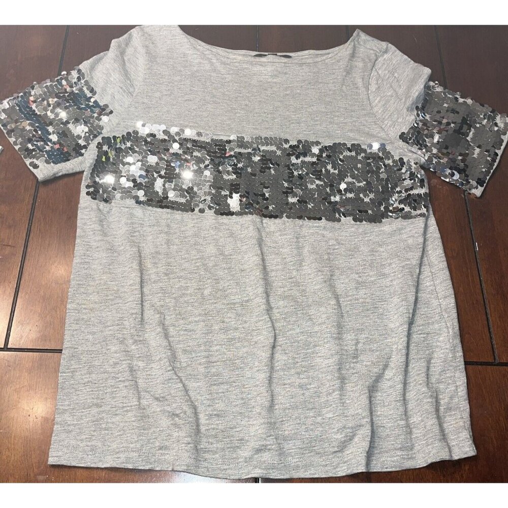Banana Republic Shirt Women M Grey Short Sleeve Sequin Light Academia